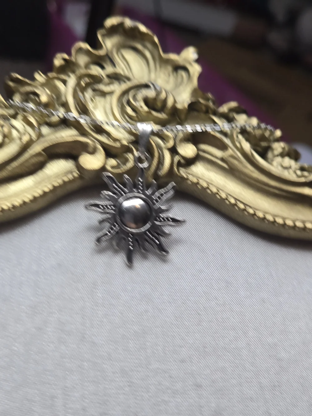 Sterling Silver Sunburst Pendant Necklace - Silver